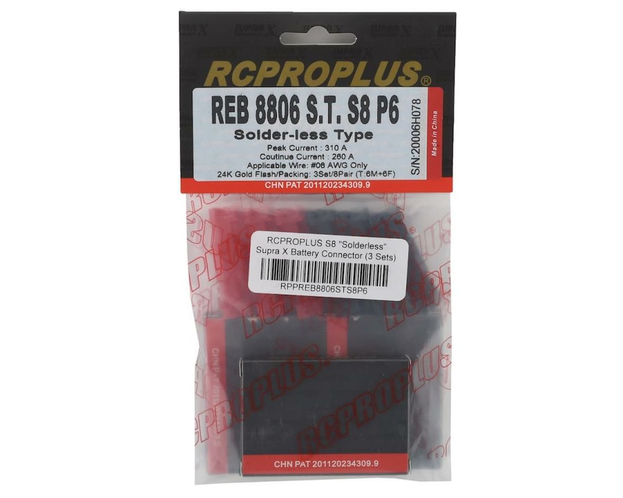 Electronics * | Rcproplus S8 "Solderless" Supra X Battery Connector (3 Sets) (6Awg)